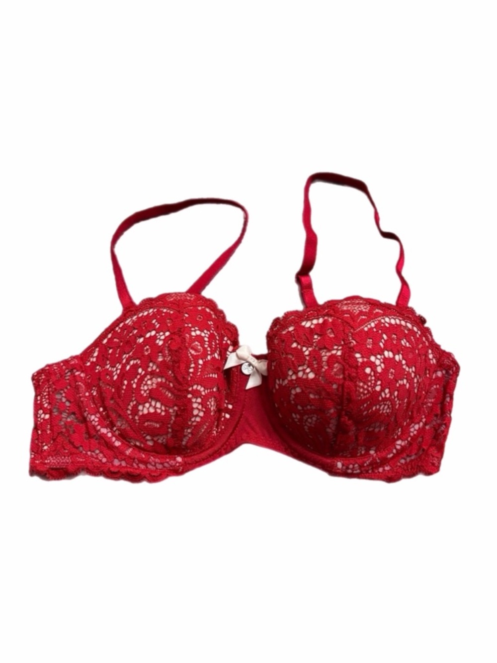 90s/Y2K European Vintage Hunkemöller Lace Demi Convertible Bra (Red/Cream) 32B